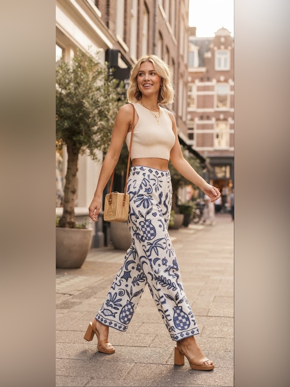 Cleobella Boho Wide-Leg Printed Linen Blend Pants